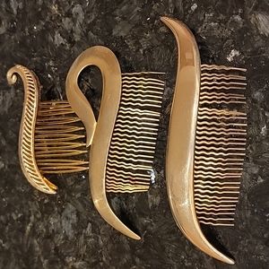 Hair Combs Three Vintage Gold Tone Metal ✨️